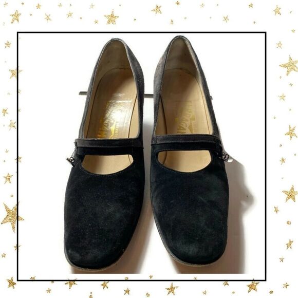 Salvatore Ferragmo Black Gray Suede Heels 8 - Picture 3 of 9